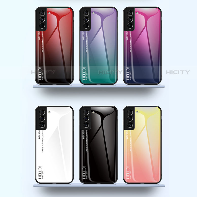 Samsung Galaxy S22 Plus 5G用ハイブリットバンパーケース プラスチック 鏡面 虹 グラデーション 勾配色 カバー M02 サムスン 