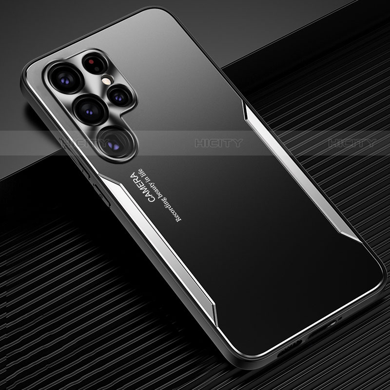 Samsung Galaxy S22 Ultra 5G用ケース 高級感 手触り良い アルミメタル 製の金属製 兼シリコン カバー M03 サムスン シルバー
