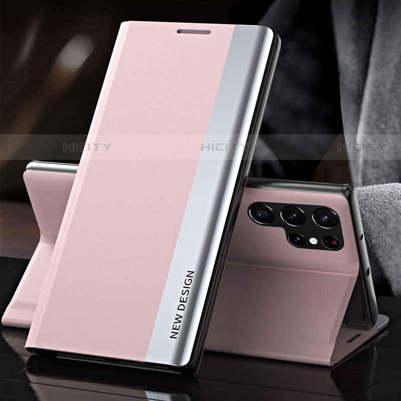 Samsung Galaxy S22 Ultra 5G用手帳型 レザーケース スタンド カバー L01 サムスン ピンク