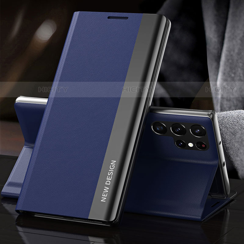 Samsung Galaxy S22 Ultra 5G用手帳型 レザーケース スタンド カバー L01 サムスン ネイビー