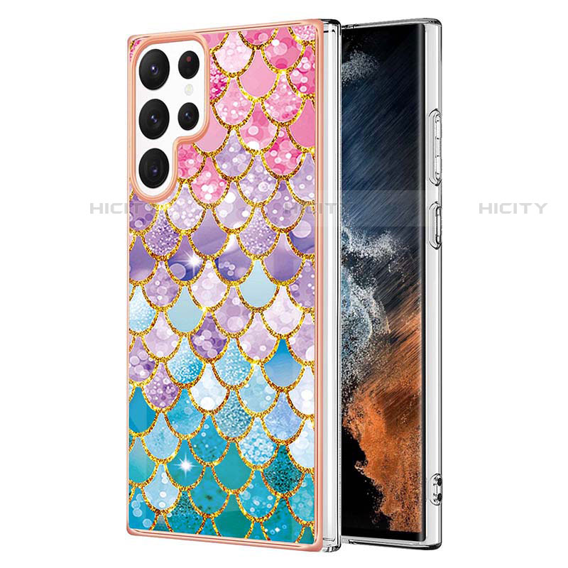 Samsung Galaxy S22 Ultra 5G用シリコンケース ソフトタッチラバー バタフライ パターン カバー S01 サムスン ピンク