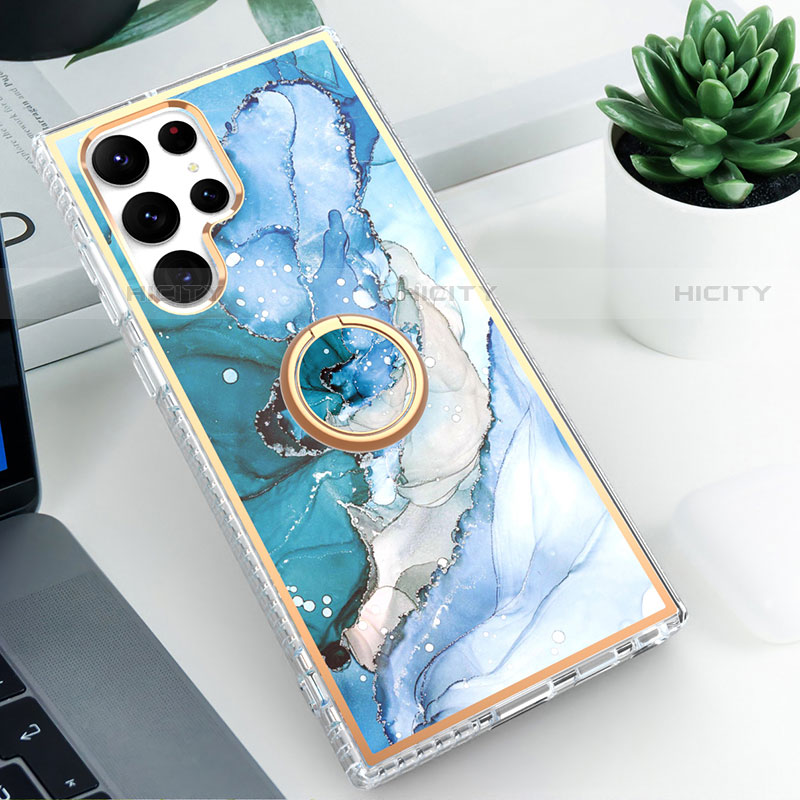 Samsung Galaxy S22 Ultra 5G用シリコンケース ソフトタッチラバー バタフライ パターン カバー S02 サムスン ネイビー