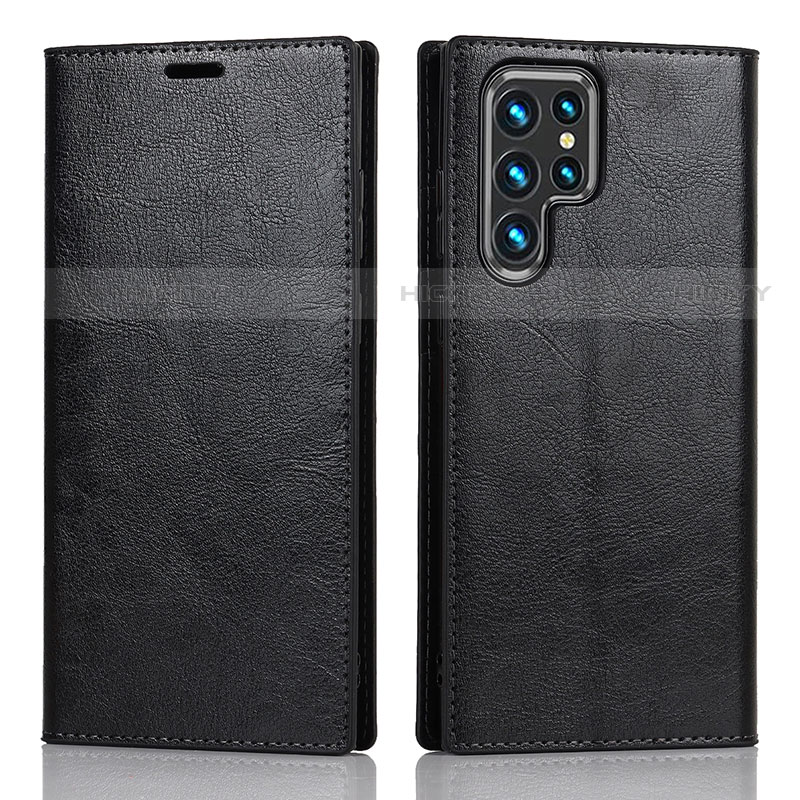 Samsung Galaxy S22 Ultra 5G用手帳型 レザーケース スタンド カバー T01D サムスン ブラック