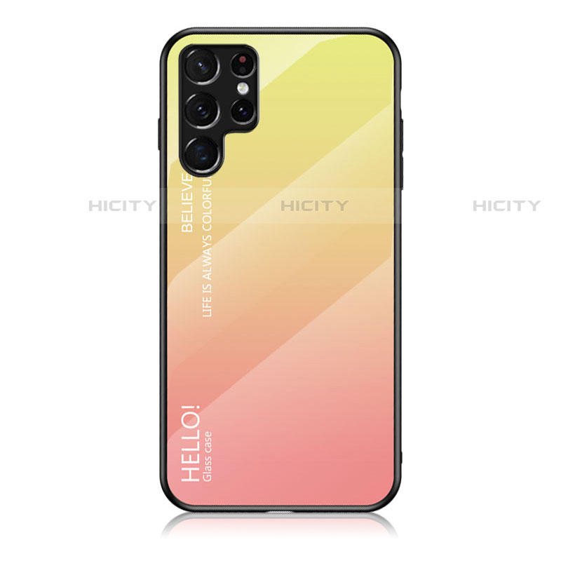 Samsung Galaxy S22 Ultra 5G用ハイブリットバンパーケース プラスチック 鏡面 虹 グラデーション 勾配色 カバー M02 サムスン オレンジ