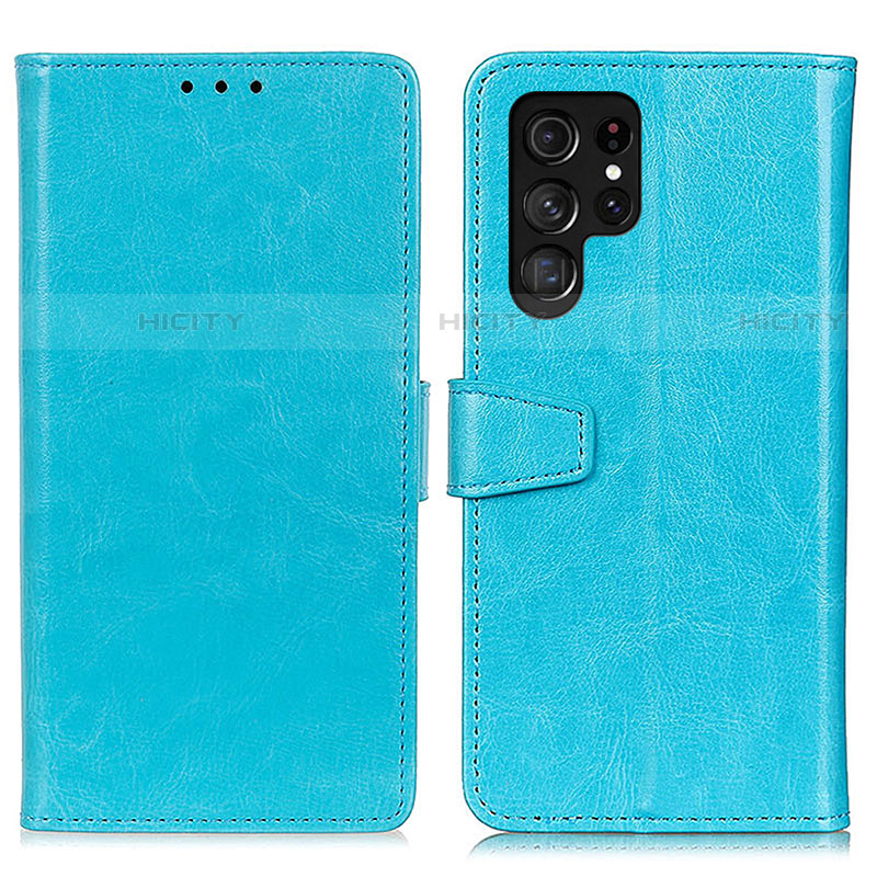 Samsung Galaxy S22 Ultra 5G用手帳型 レザーケース スタンド カバー A03D サムスン ブルー