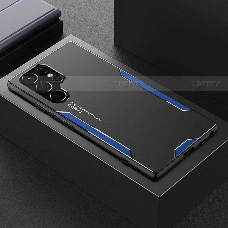 Samsung Galaxy S22 Ultra 5G用ケース 高級感 手触り良い アルミメタル 製の金属製 兼シリコン カバー M01 サムスン ネイビー