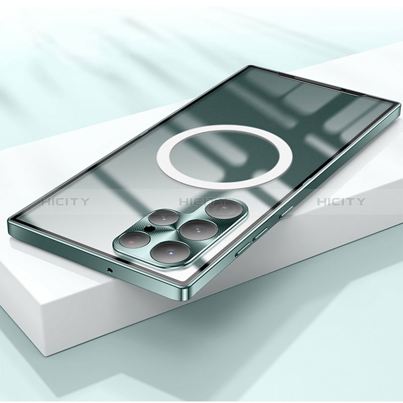 Samsung Galaxy S22 Ultra 5G用ケース 高級感 手触り良い メタル兼プラスチック バンパー Mag-Safe 磁気 Magnetic サムスン グリーン