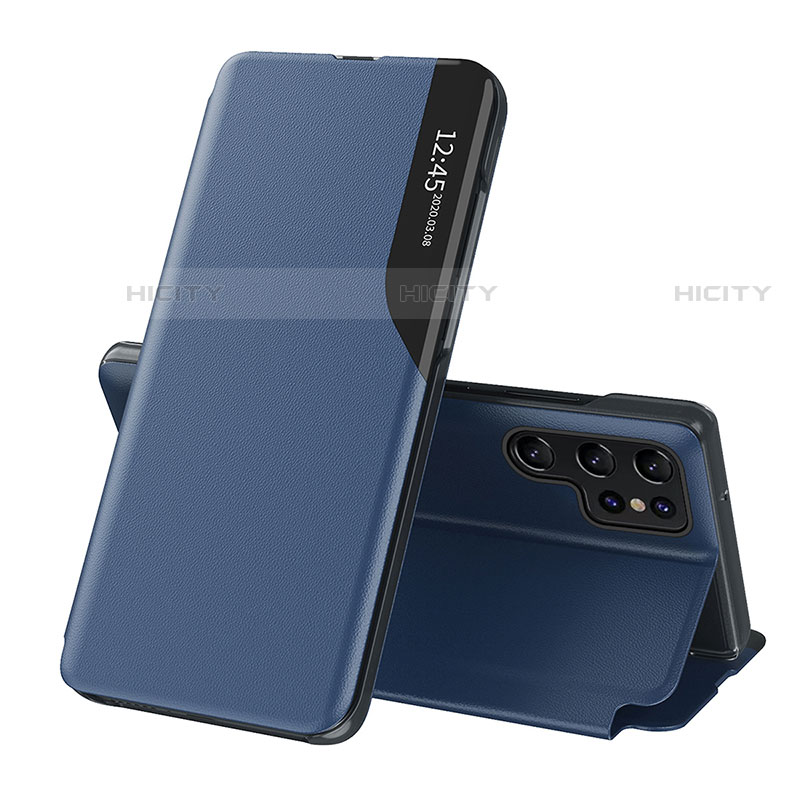 Samsung Galaxy S22 Ultra 5G用手帳型 レザーケース スタンド カバー L03 サムスン ネイビー
