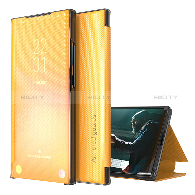 Samsung Galaxy S22 Ultra 5G用手帳型 レザーケース スタンド カバー ZL1 サムスン イエロー