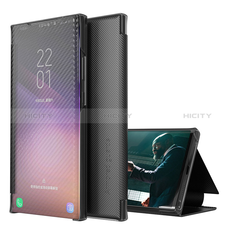 Samsung Galaxy S22 Ultra 5G用手帳型 レザーケース スタンド カバー ZL1 サムスン ブラック