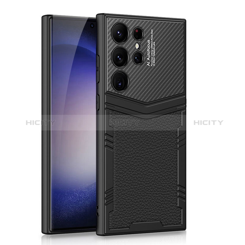 Samsung Galaxy S22 Ultra 5G用ハイブリットバンパーケース 高級感 手触り良いレザー柄 兼プラスチック AC4 サムスン ブラック