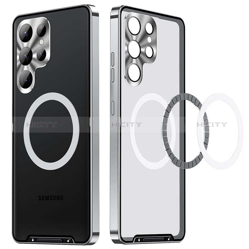 Samsung Galaxy S22 Ultra 5G用ケース 高級感 手触り良い メタル兼プラスチック バンパー Mag-Safe 磁気 Magnetic LK2 サムスン シルバー
