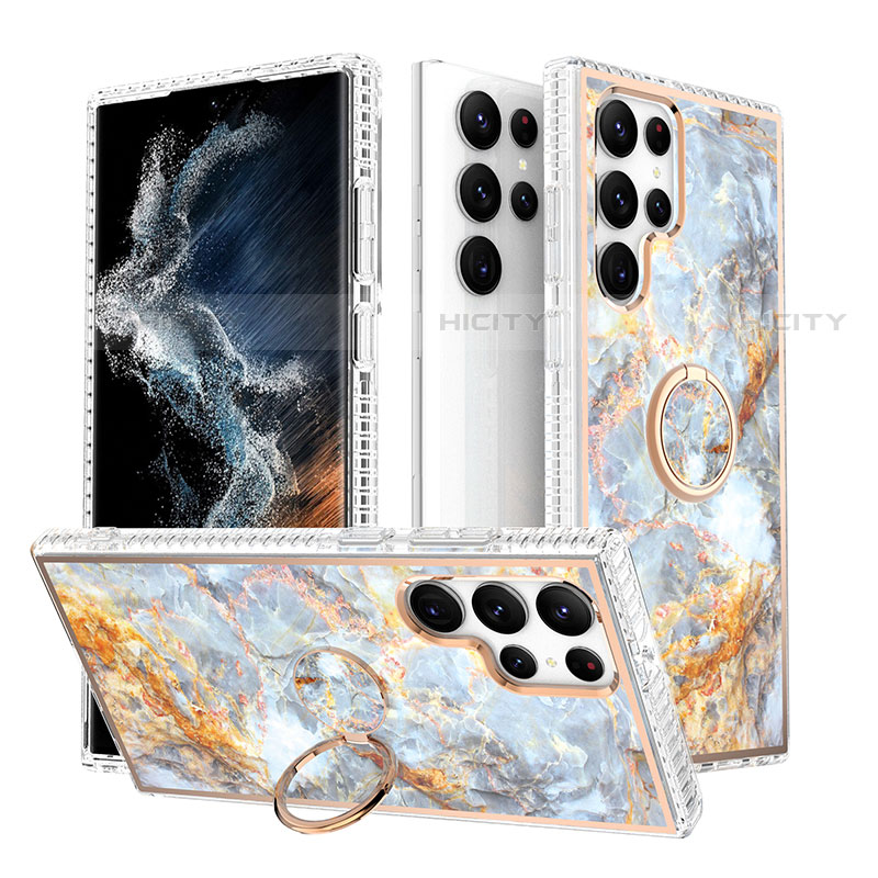 Samsung Galaxy S22 Ultra 5G用シリコンケース ソフトタッチラバー バタフライ パターン カバー S02 サムスン