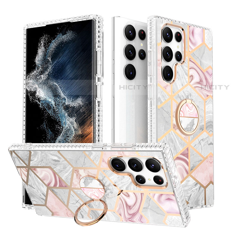 Samsung Galaxy S22 Ultra 5G用シリコンケース ソフトタッチラバー バタフライ パターン カバー S02 サムスン