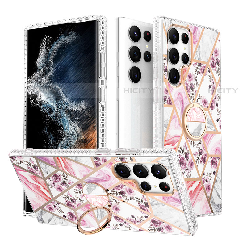 Samsung Galaxy S22 Ultra 5G用シリコンケース ソフトタッチラバー バタフライ パターン カバー S02 サムスン