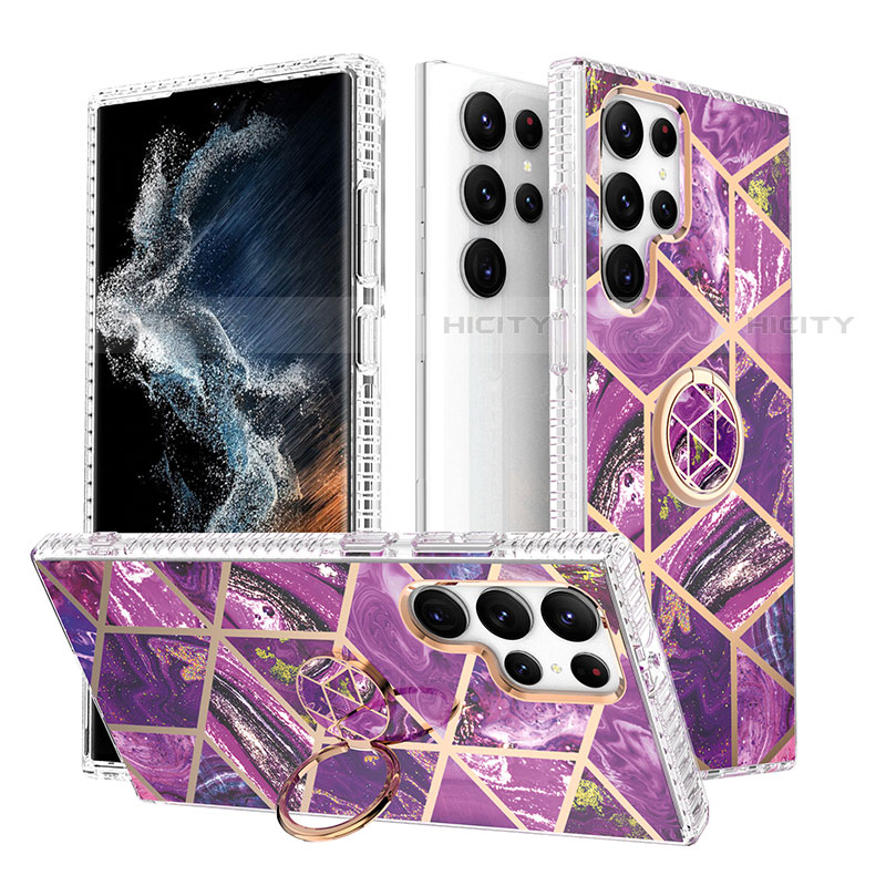 Samsung Galaxy S22 Ultra 5G用シリコンケース ソフトタッチラバー バタフライ パターン カバー S02 サムスン