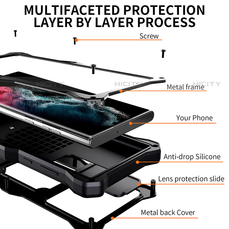 Samsung Galaxy S22 Ultra 5G用完全防水ケース ハイブリットバンパーカバー 高級感 手触り良い 360度 スタンド T01 サムスン 