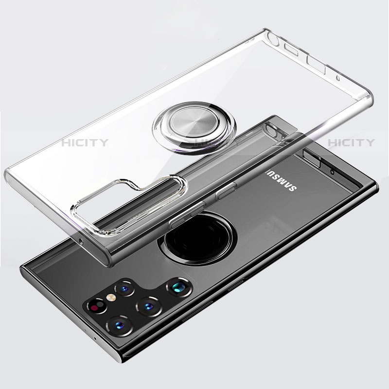Samsung Galaxy S22 Ultra 5G用極薄ソフトケース シリコンケース 耐衝撃 全面保護 透明 アンド指輪 マグネット式 S05 サムスン 