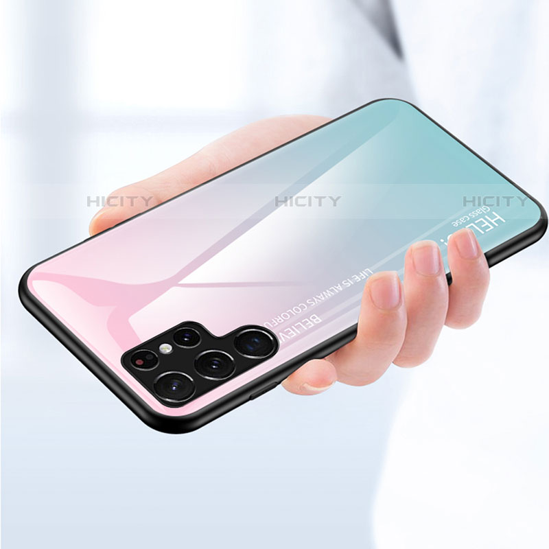 Samsung Galaxy S22 Ultra 5G用ハイブリットバンパーケース プラスチック 鏡面 虹 グラデーション 勾配色 カバー M02 サムスン 
