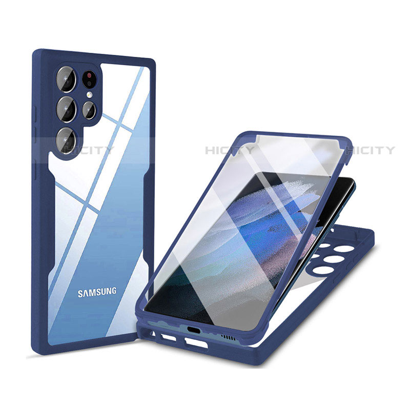 Samsung Galaxy S22 Ultra 5G用360度 フルカバー ハイブリットバンパーケース クリア透明 プラスチック カバー M01 サムスン 