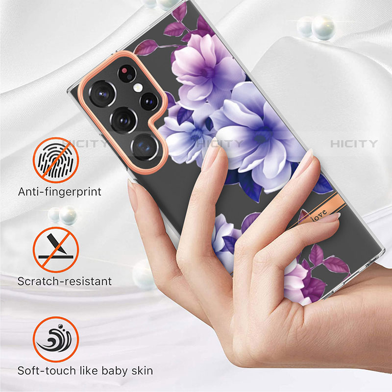 Samsung Galaxy S22 Ultra 5G用シリコンケース ソフトタッチラバー バタフライ パターン カバー Y12B サムスン 
