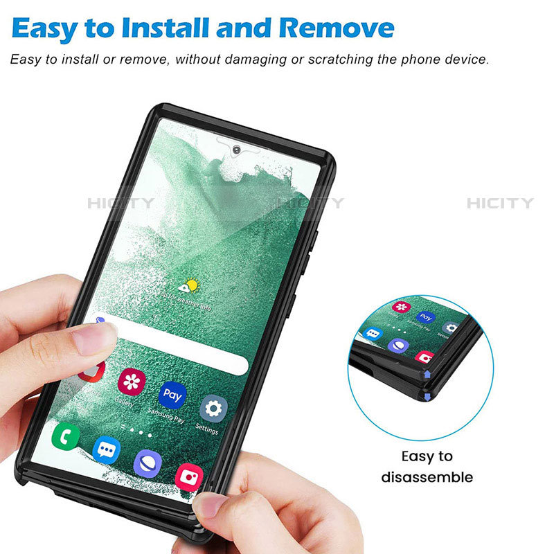 Samsung Galaxy S22 Ultra 5G用360度 フルカバー ハイブリットバンパーケース クリア透明 プラスチック カバー サムスン 