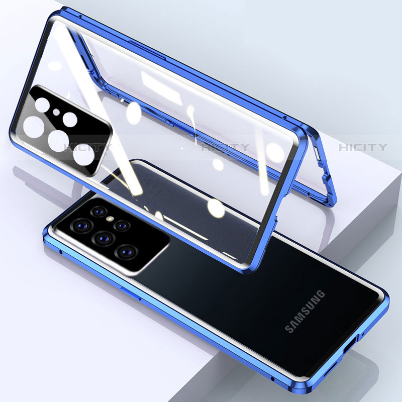 Samsung Galaxy S22 Ultra 5G用ケース 高級感 手触り良い アルミメタル 製の金属製 360度 フルカバーバンパー 鏡面 カバー M01 サムスン 