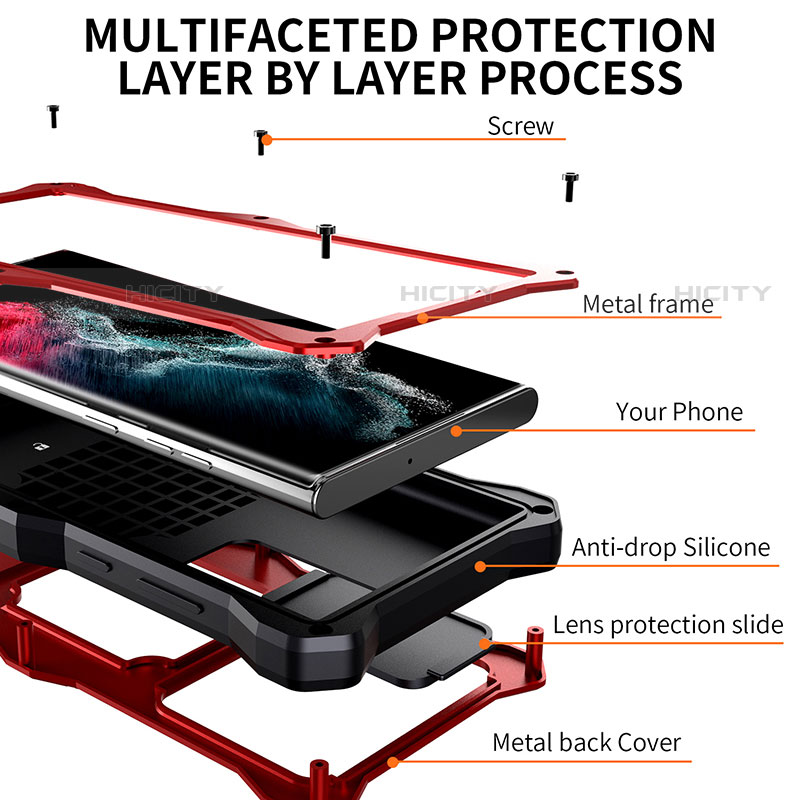 Samsung Galaxy S22 Ultra 5G用完全防水ケース ハイブリットバンパーカバー 高級感 手触り良い 360度 スタンド T02 サムスン 
