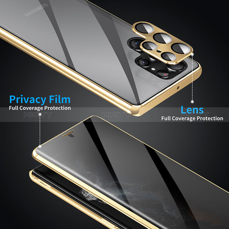 Samsung Galaxy S22 Ultra 5G用ケース 高級感 手触り良い アルミメタル 製の金属製 360度 フルカバーバンパー 鏡面 カバー LK3 サムスン 