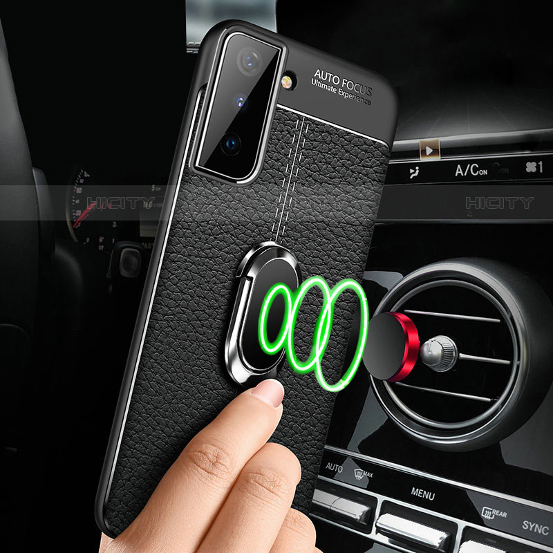 Samsung Galaxy S23 5G用シリコンケース ソフトタッチラバー レザー柄 アンド指輪 マグネット式 サムスン