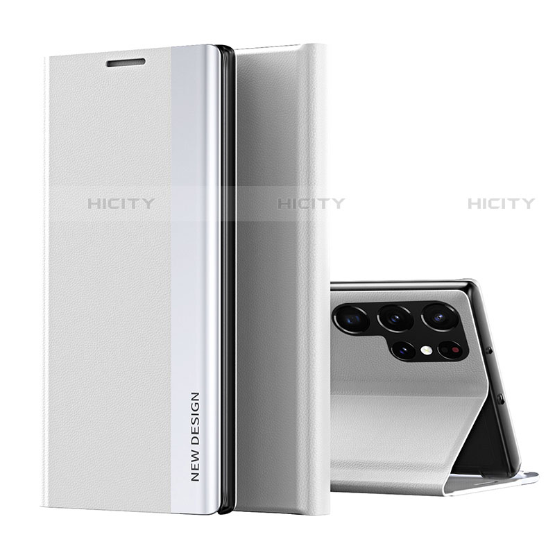 Samsung Galaxy S23 Ultra 5G用手帳型 レザーケース スタンド カバー サムスン ホワイト