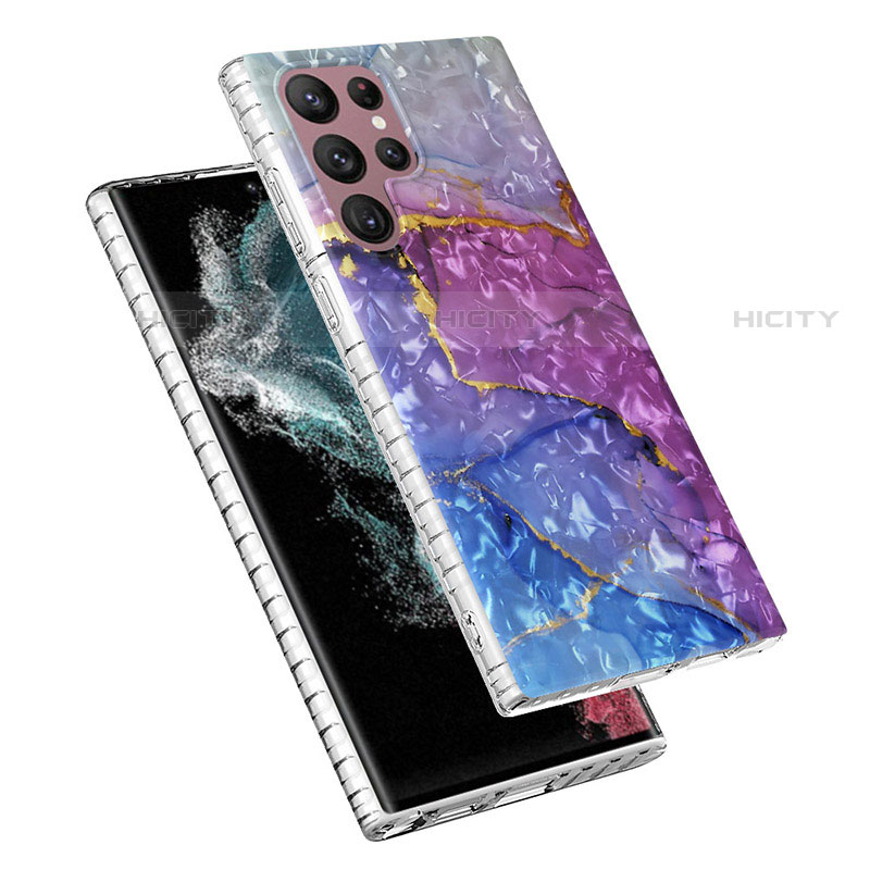 Samsung Galaxy S23 Ultra 5G用シリコンケース ソフトタッチラバー バタフライ パターン カバー Y07B サムスン パープル