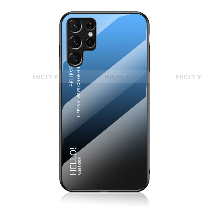 Samsung Galaxy S23 Ultra 5G用ハイブリットバンパーケース プラスチック 鏡面 虹 グラデーション 勾配色 カバー M02 サムスン ネイビー
