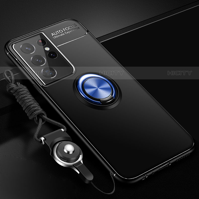 Samsung Galaxy S23 Ultra 5G用極薄ソフトケース シリコンケース 耐衝撃 全面保護 アンド指輪 マグネット式 バンパー A02 サムスン ネイビー・ブラック