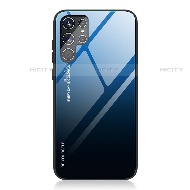 Samsung Galaxy S23 Ultra 5G用ハイブリットバンパーケース プラスチック 鏡面 虹 グラデーション 勾配色 カバー サムスン ネイビー