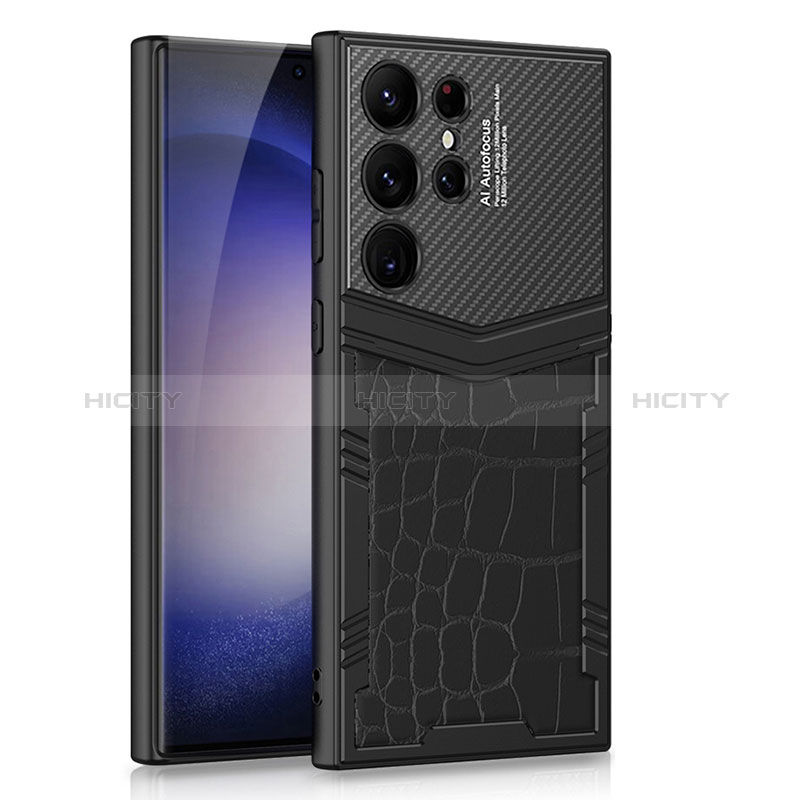 Samsung Galaxy S23 Ultra 5G用ハイブリットバンパーケース 高級感 手触り良いレザー柄 兼プラスチック AC3 サムスン ブラック