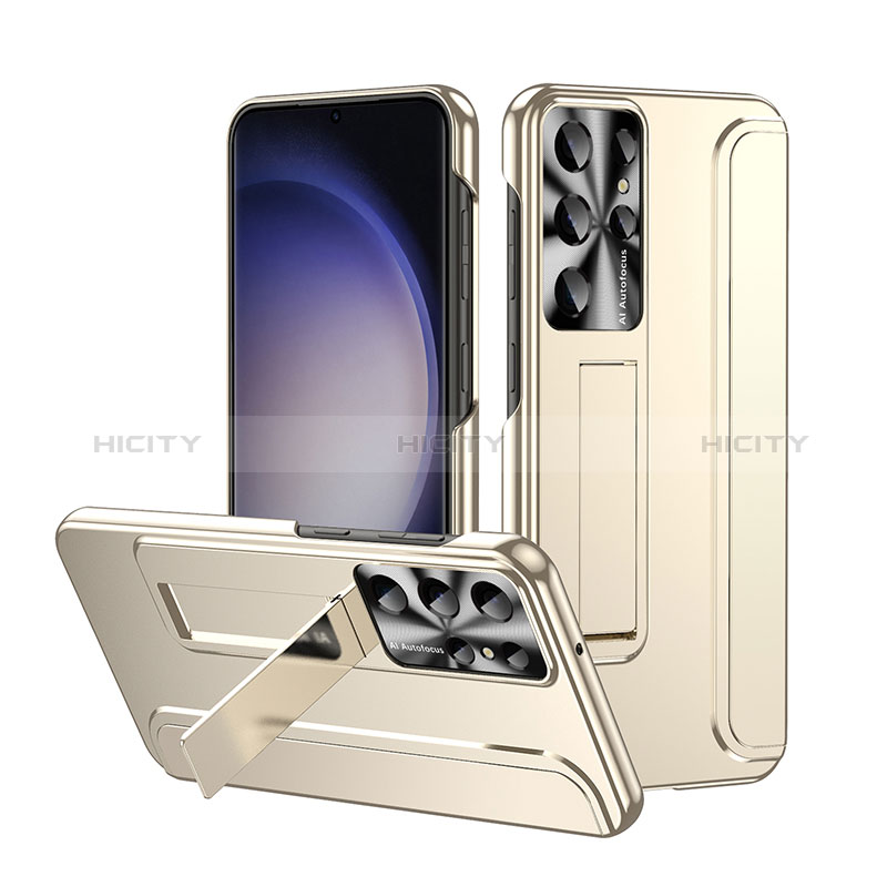 Samsung Galaxy S23 Ultra 5G用ハードケース プラスチック 質感もマット カバー スタンド ZL2 サムスン ゴールド