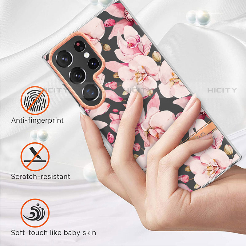 Samsung Galaxy S23 Ultra 5G用シリコンケース ソフトタッチラバー 花 カバー サムスン 