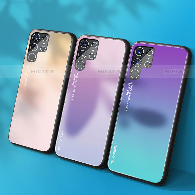Samsung Galaxy S23 Ultra 5G用ハイブリットバンパーケース プラスチック 鏡面 虹 グラデーション 勾配色 カバー サムスン 