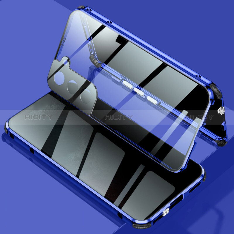Samsung Galaxy S24 5G用ケース 高級感 手触り良い アルミメタル 製の金属製 360度 フルカバーバンパー 鏡面 カバー M02 サムスン ネイビー
