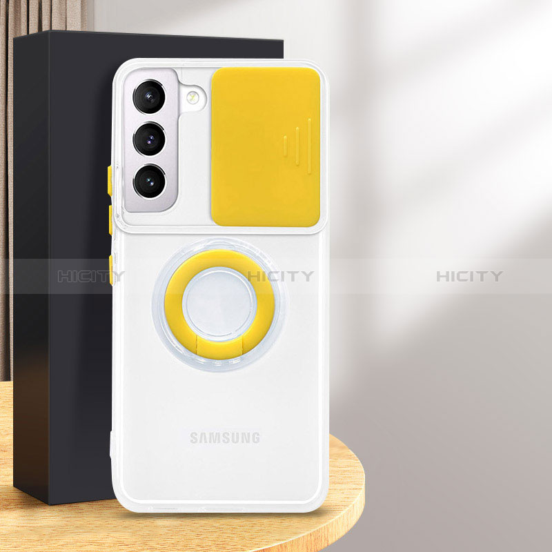 Samsung Galaxy S24 Plus 5G用極薄ソフトケース シリコンケース 耐衝撃 全面保護 クリア透明 アンド指輪 S01 サムスン イエロー
