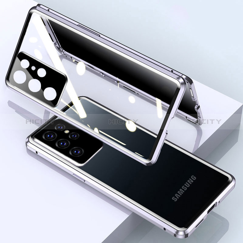 Samsung Galaxy S24 Ultra 5G用ケース 高級感 手触り良い アルミメタル 製の金属製 360度 フルカバーバンパー 鏡面 カバー M03 サムスン シルバー