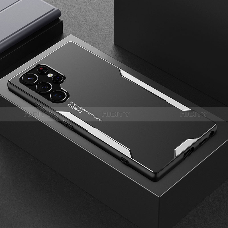 Samsung Galaxy S24 Ultra 5G用ケース 高級感 手触り良い アルミメタル 製の金属製 兼シリコン カバー M01 サムスン シルバー