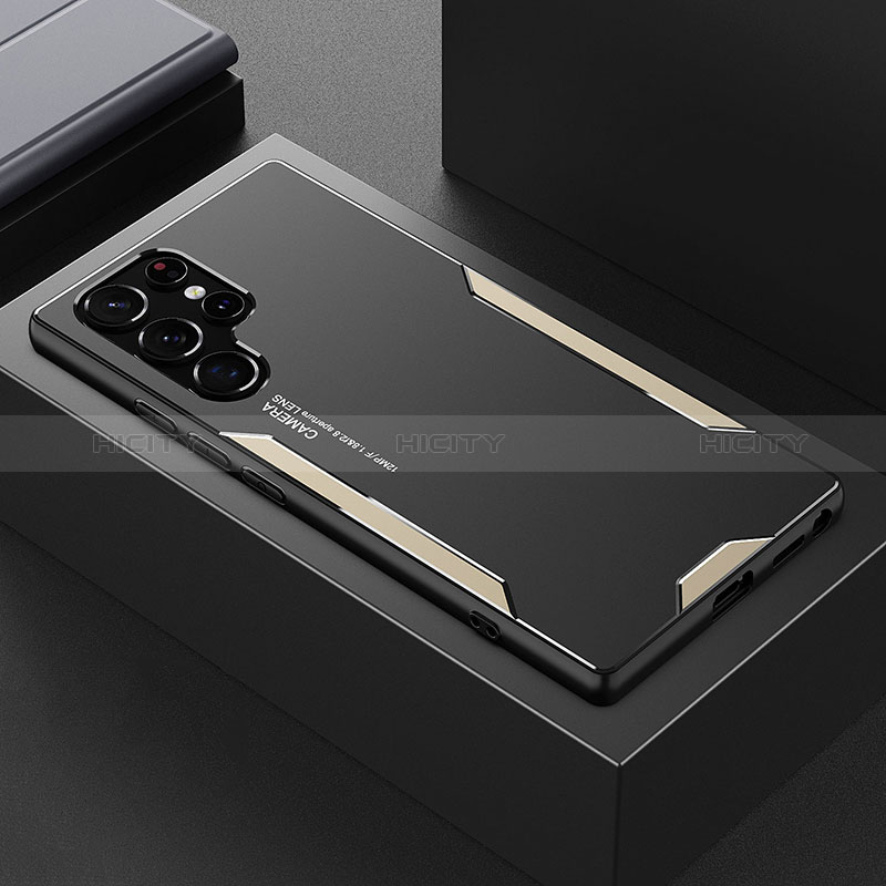 Samsung Galaxy S24 Ultra 5G用ケース 高級感 手触り良い アルミメタル 製の金属製 兼シリコン カバー M01 サムスン ゴールド