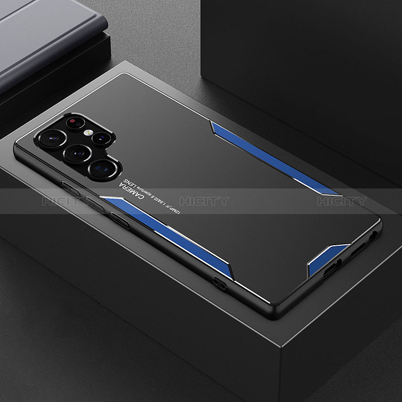 Samsung Galaxy S24 Ultra 5G用ケース 高級感 手触り良い アルミメタル 製の金属製 兼シリコン カバー M01 サムスン ネイビー
