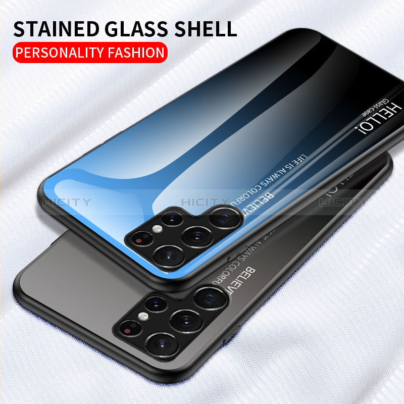 Samsung Galaxy S24 Ultra 5G用ハイブリットバンパーケース プラスチック 鏡面 虹 グラデーション 勾配色 カバー M02 サムスン 