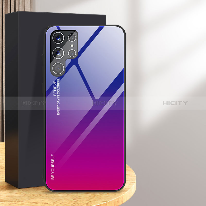 Samsung Galaxy S24 Ultra 5G用ハイブリットバンパーケース プラスチック 鏡面 虹 グラデーション 勾配色 カバー サムスン 