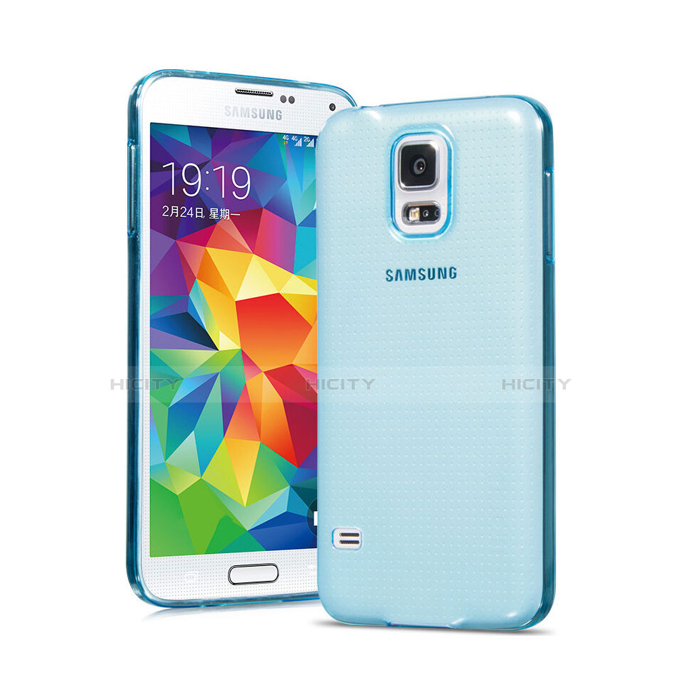 Samsung Galaxy S5 Duos Plus用極薄ソフトケース シリコンケース 耐衝撃 全面保護 クリア透明 サムスン ネイビー