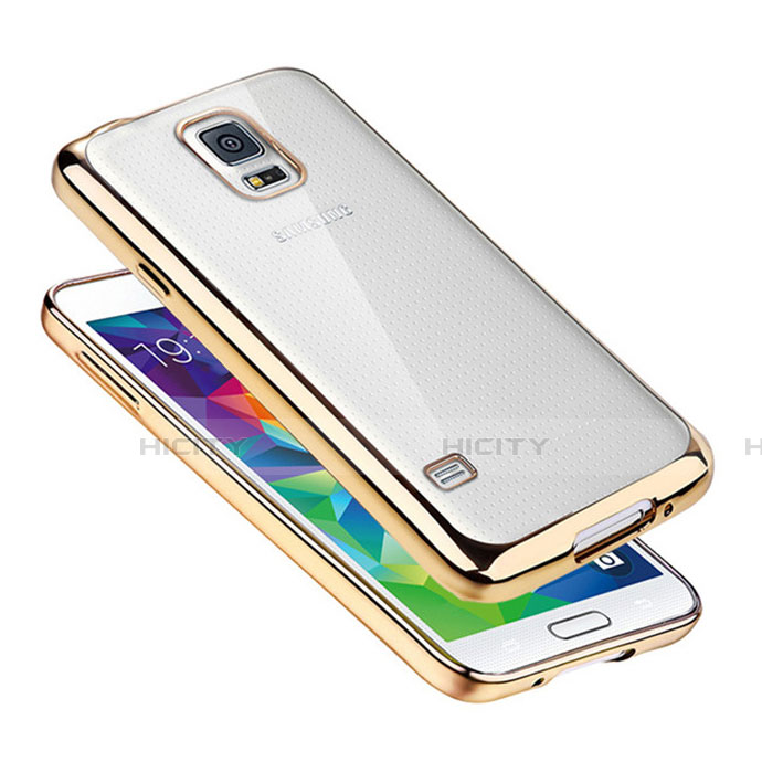 Samsung Galaxy S5 Duos Plus用極薄ソフトケース シリコンケース 耐衝撃 全面保護 クリア透明 H01 サムスン ゴールド