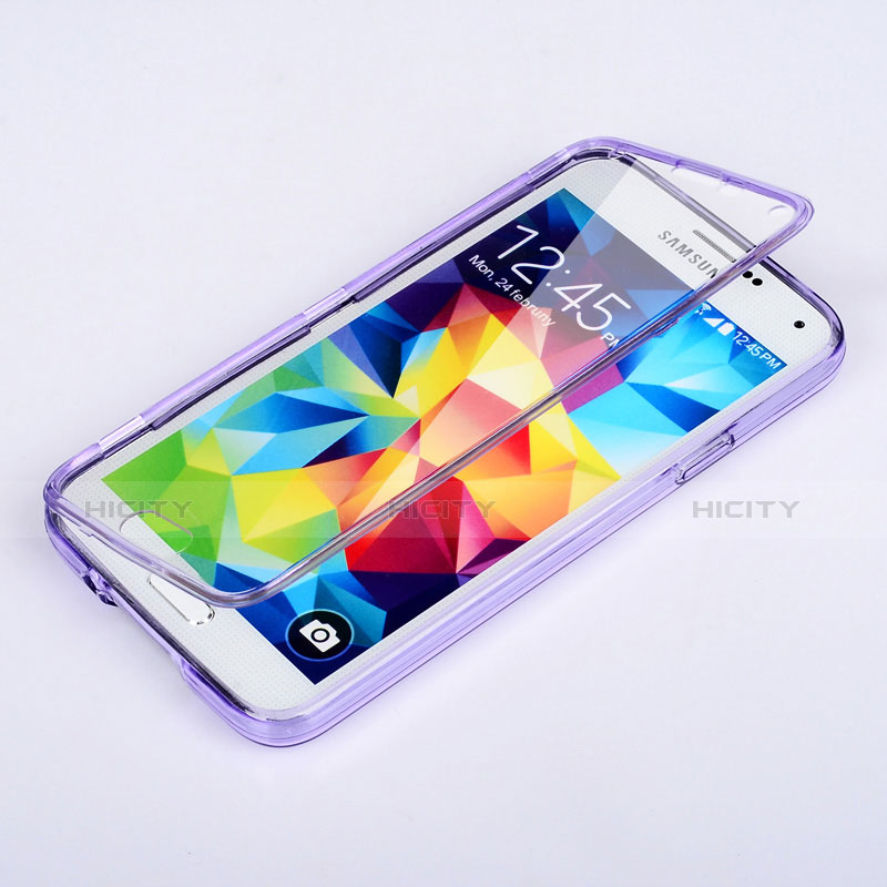 Samsung Galaxy S5 G900F G903F用ソフトケース フルカバー クリア透明 サムスン パープル